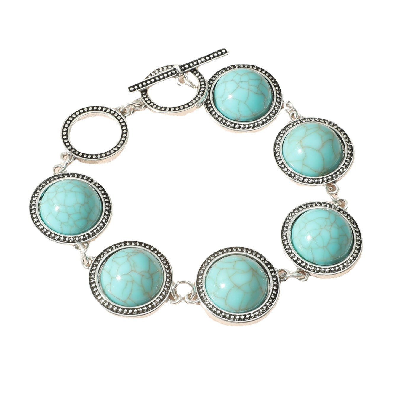 Wholesale Bohemian ethnic style turquoise antique silver bracelet